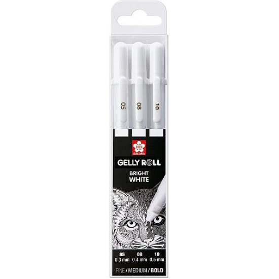 Sakura Gelly Roller Pens, Bright White, Set 3